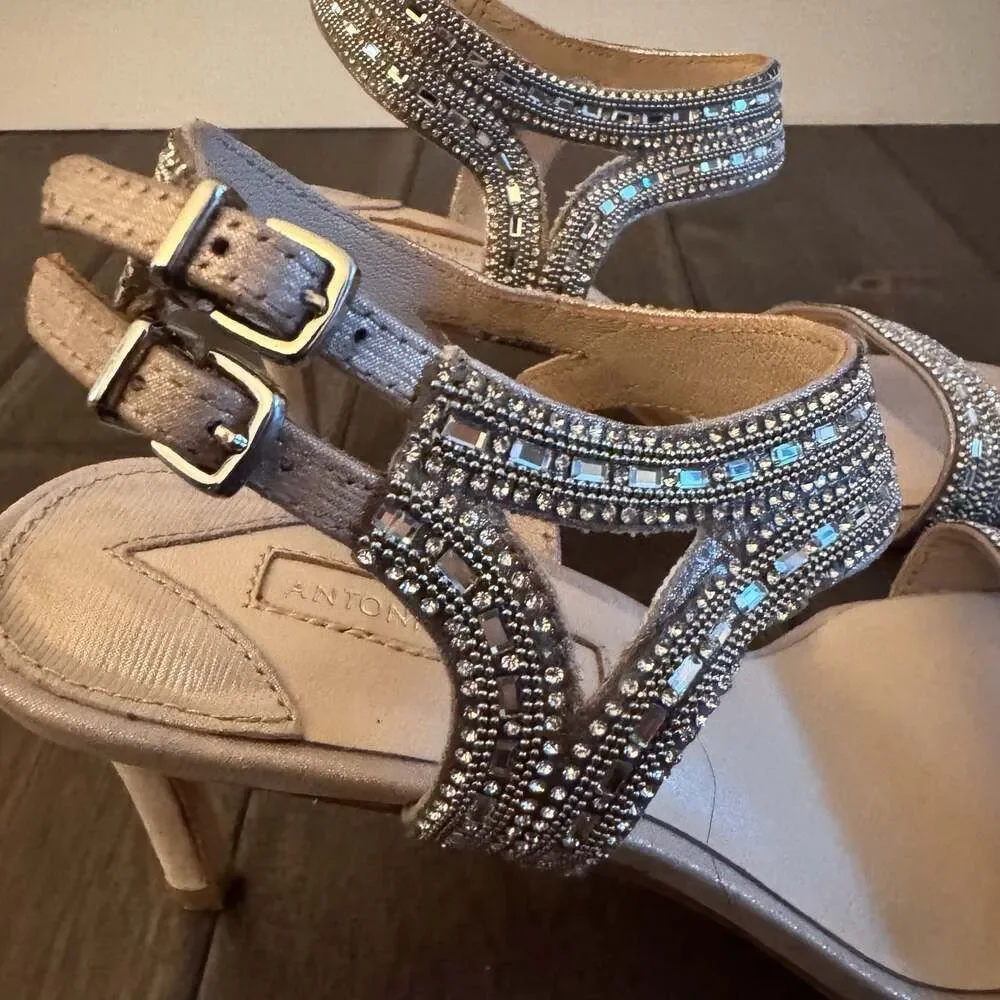 Antonio Melani Embellished Rhinestone Ankle Strap Kitten Heel Sandals 8